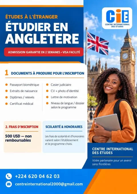 Affiche : étudier en Angleterre avec le Centre International des Études